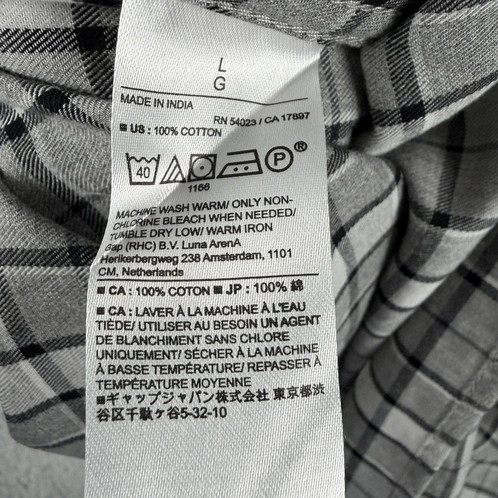 Banana Republic Shirt Mens L‎ Gray Plaid Untucked Fit Flannel Button Down